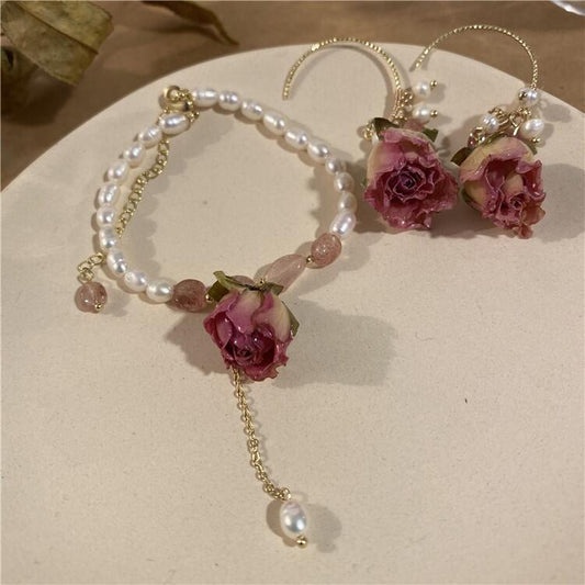 Eternal Flowers Natural Pearl Bracelet And Earrings